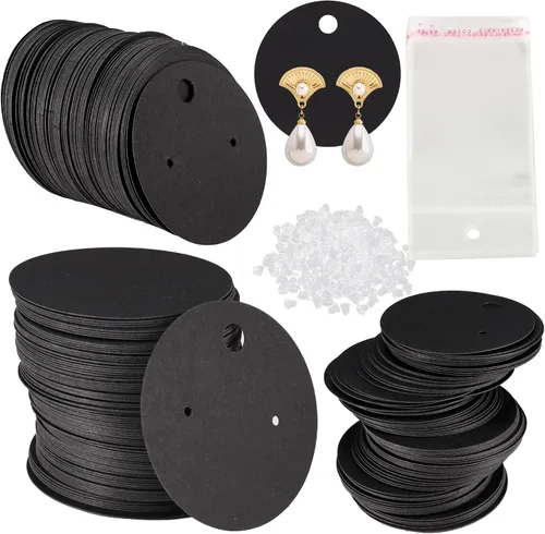 Vista 8 de Femtindo Tarjetas de exhibición de aretes con 100 tarjetas de aretes, 200 piezas de parte trasera de aretes y 100 bolsas autosellantes para venta