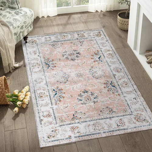 Vista 115 de jinchan Fiora - Alfombra lavable de área pequeña, alfombra de entrada floral de medio círculo de 2 x 3, tapete de media luna de pelo bajo, suave