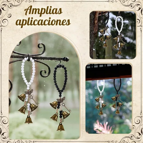 Vista 5 de Jetec 2 piezas de campanas de bruja para proteger las puertas, campanas de viento de bruja, corona hecha a mano para decoración de puerta del hogar