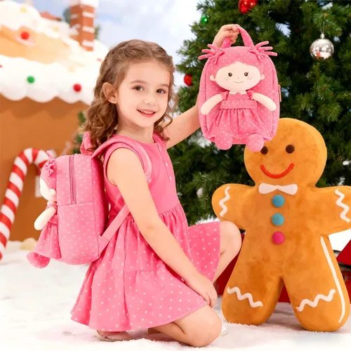 Vista 3 de Onetoo Mochila para niños pequeños, regalos de regreso a clases, mochilas para niñas y niños con muñecas de bebé ligeras y suaves en vestido