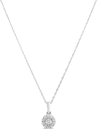 Vista 2 de Collar de diamantes redondos de oro blanco de 10 quilates, colgante de halo de diamantes, joyería de promesa, joyería minimalista para mujer