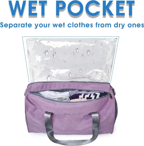 Vista 2 de Bolsa de deporte con bolsillo para cosas mojadas y compartimento para zapatos, bolsa para ejercicio para hombres y mujeres.