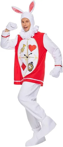 Vista 4 de EraSpooky Disfraz de conejo para adultos, traje de mascota de conejo blanco para Halloween