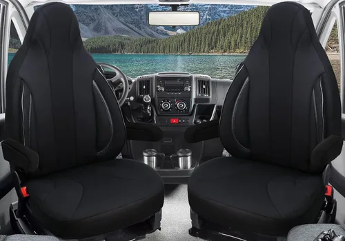 Vista 12 de BREMER SITZBEZÜGE Measure Pilot Seat Covers Compatible with Motorhome Ducato Weinsberg Adria Dethleffs Accessories,Set of 2 Protective Covers Black