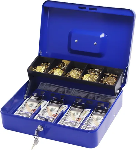 Vista 12 de Caja de efectivo con cerradura de combinación, caja de dinero de metal con bandeja de dinero, caja de bloqueo de efectivo para venta de garaje