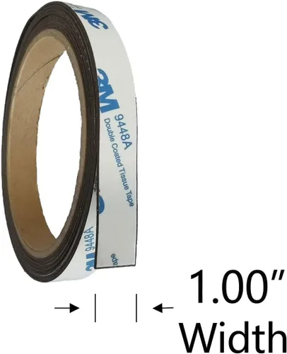Vista 2 de Tira magnética flexible de neodimio de 1.00 pulgadas de ancho, cinta magnética de goma con autoadhesiva 3M (60 pulgadas), rollo de tiras de cinta