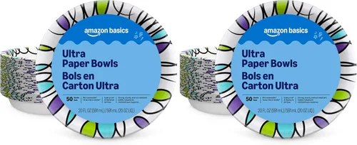 Vista 8 de Amazon Basics Cuencos de papel ultra desechables, 20 onzas, aptos para microondas, a prueba de remojo, fuertes y resistentes, color blanco, 50