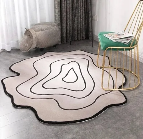 Vista 4 de Alfombra de forma irregular con patrón de ilusión copetuda a mano, 100% lana, hecha a mano (color multicolor, 4 x 4 pies)
