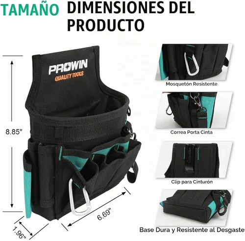 Vista 4 de Prowin - Bolsa de herramientas organizadora de bolsillo para electricista, bolsa de cinturón de herramientas duradera