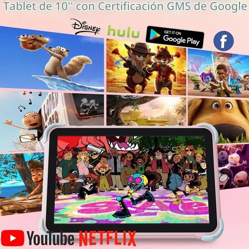Vista 4 de Tableta para niños de 10 pulgadas, tableta Android para niños con funda, cámaras duales, control parental, aplicaciones preinstaladas, 32 GB Rosa