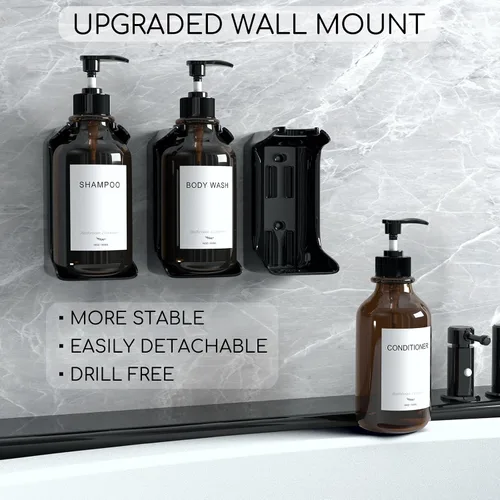 Vista 6 de Moderno dispensador de champú y acondicionador de montaje en pared, sin taladro, dispensador de jabón de ducha de baño de 16 onzas, montado