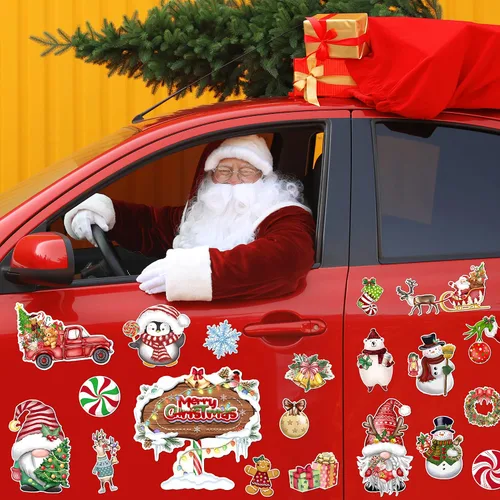 Vista 6 de Imanes de Navidad para refrigerador de automóvil, 22 unidades, calcomanías magnéticas decorativas de Navidad para puerta, protector de nevera