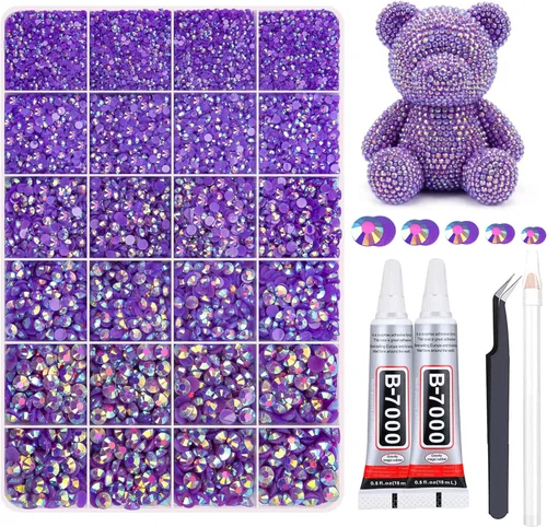 Vista 29 de 27000PCs Resin Rhinestones Kit, 2-6mm Crystal Diamond Gems with Picker Pencil, Tweezer & 2 Glue Bottles, Flatback Rhinestone Set for Diamond