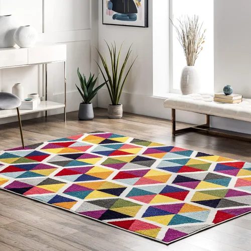 Vista 10 de nuLOOM Maris - Alfombra geométrica multicolor de telar mecánico, 4 x 6 pies