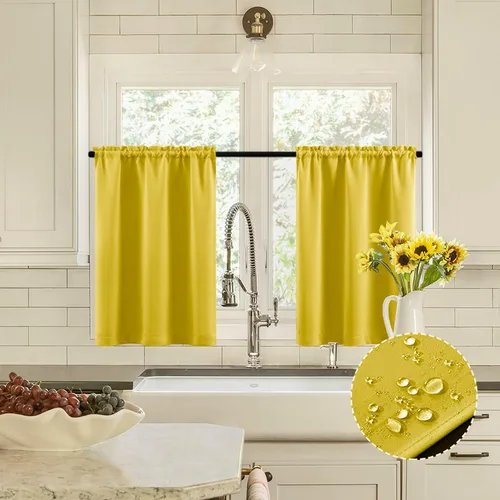 Vista 18 de XTMYI Cortinas pequeñas para ventana de sótano, cenefas opacas para oscurecer la habitación para sala de estar, juego de 2 unidades, beige natural