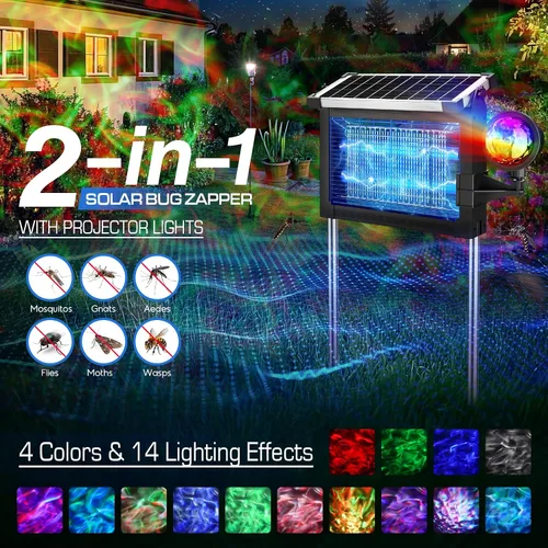 Vista 6 de Solar Bug Zapper Outdoor with Projector Lights, 4500V Mosquito Zapper