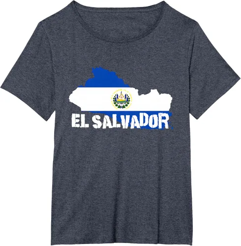 Vista 64 de Camiseta con la bandera de El Salvador, mapa de El Salvador, camiseta de Salvador para mujer, Negro