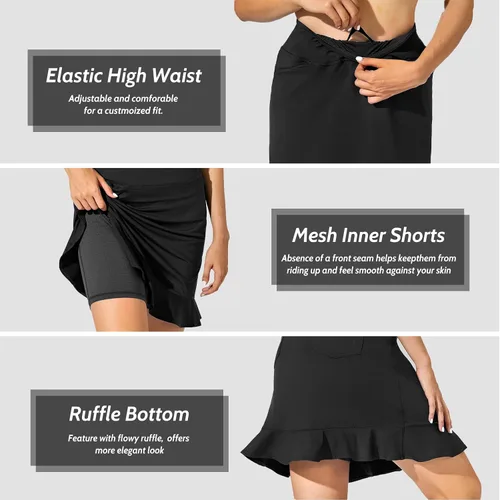 Vista 4 de M MOTEEPI Faldas de golf con volantes hasta la rodilla para mujer de 20 pulgadas con bolsillos, pantalones cortos elegantes y casuales para el verano