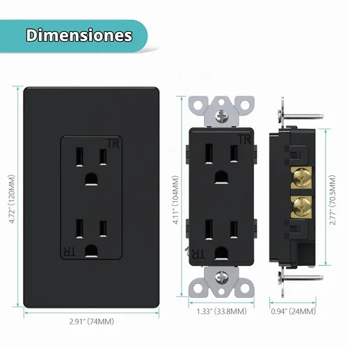 Vista 4 de WEBANG Salida de receptáculo decorador, placa de pared sin tornillos incluida, salida de pared resistente a manipulaciones de 15 amperios y 125 V, 2