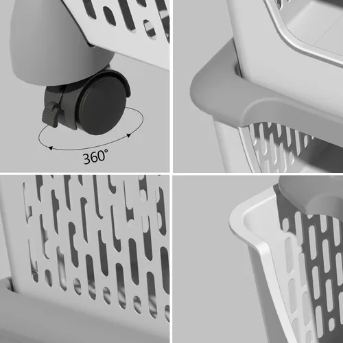 Vista 2 de Morcte Paquete de 5 cestas de almacenamiento apilables de plástico con tapas, cesta organizadora apilable con ruedas, color gris Stacking