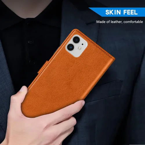 Vista 6 de ZZXX Funda tipo cartera para iPhone 11 con bloqueo RFID, ranura para tarjetas, función atril, cierre magnético, funda protectora de cuero para Marrón
