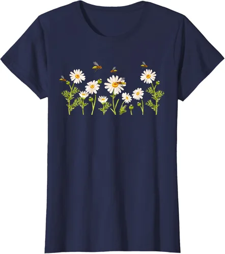 Vista 31 de Marguerites Daisy - Camiseta de verano con margaritas de jardín de flores, Negro, S