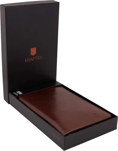 Vista 9 de KRAFTIQ SIMON- Cartera de viaje de cuero genuino marrón curtido vegetal seguro RFID Marrón Vintage