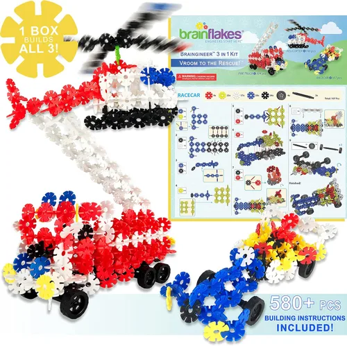 Vista 3 de Brain Flakes Kit de construcción 3 en 1 con instrucciones detalladas paso a paso (idioma español no garantizado) – 580 piezas para construir los 3