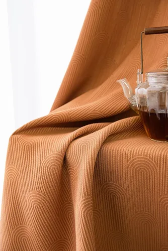 Vista 5 de Daesar Window Curtain Blackout 45 Inch Length, Eyelet Thermal Curtains Splicing Jacquard Geometric Texture Beige Brown Orange Short Blackout
