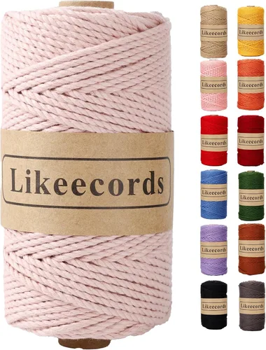 Vista 22 de Likeecords Cordón de algodón para macramé de 3mm x 100 metros, hilo torcido de 3 hebras, cuerda de macramé, hilo de algodón para macramé, cuerda