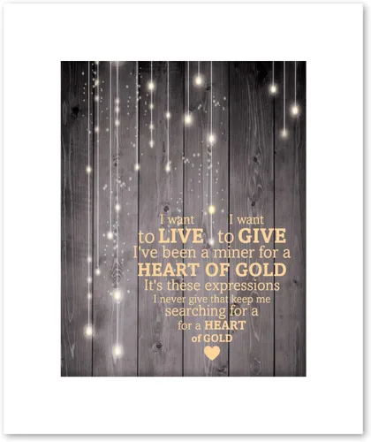 Vista 5 de Heart of Gold Song - Lyric Inspired Artwork Print Music Room Wall Decor (10"L x 8"W, Print - Unframed)