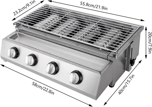 Vista 7 de Parrilla de gas de propano profesional de acero inoxidable para acampar al aire libre