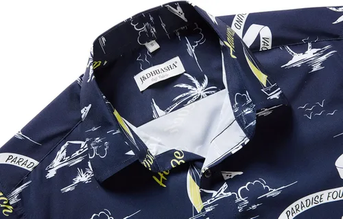 Vista 4 de JDHUASHA Camisas hawaianas para hombre casual con botones manga corta Aloha Beach Dress Shirt