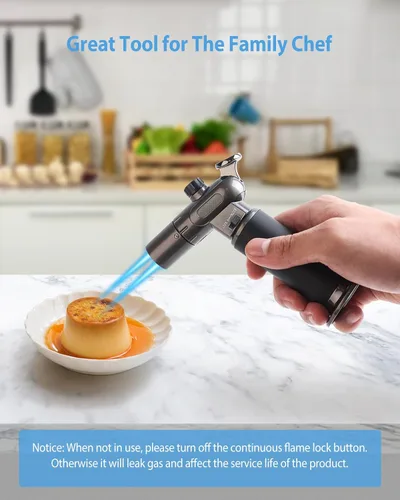 Vista 5 de RONXS Encendedor de antorcha, soplete de butano de cocina recargable, soplete de cocina con bloqueo de seguridad y llama única o doble ajustable