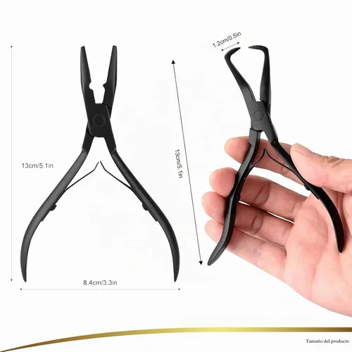 Vista 8 de Kit de herramientas para extensiones de cabello EHDIS de acero inoxidable, juego de alicates para micro enlaces de cuentas de cabello y removedor