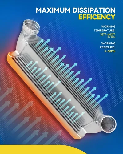 Vista 3 de PHILTOP Intercooler universal de E/S de 27"x7"x2.5" * 2.5", intercooler plateado del turbocompresor