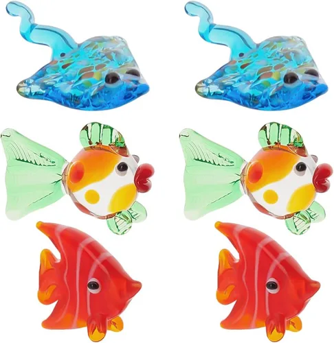 Vista 8 de AHANDMAKER 6 mini figuras de animales, 6 estilos de figuras de animales de vidrio para decoración del hogar de mesa, libélula pájaro, abejas