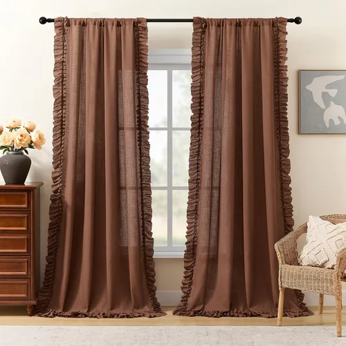 Vista 28 de TERLYTEX Cortinas de encaje de lino de 96 pulgadas de largo 2 paneles, 42 x 96 pulgadas, cortinas con volantes estilo granja para sala con bolsillo