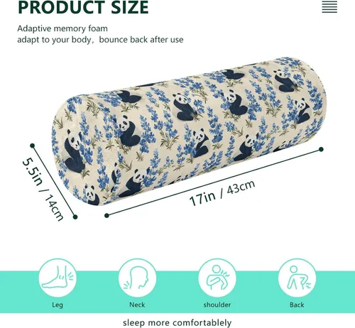 Vista 3 de Panda Bluebonnet Off White Neck Roll Pillows for Pain Relief Foam Round Pillow almohada para columna