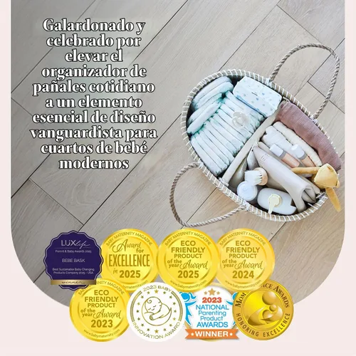 Vista 3 de BEBE BASK - Organizador de pañales para bebé, cesta con divisor de algodón Award Winner, Handmade, Seagrass Caddy Basket, Newborn Essentials