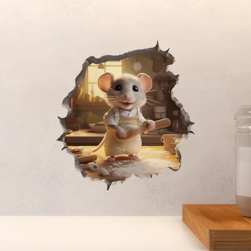 Vista 4 de Home Baker Mouse - Calcomanía de pared con agujero de pared, extraíble con efecto 3D