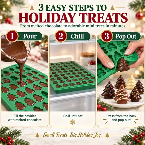 Vista 3 de Mini molde de silicona para árbol de Navidad, bandeja gomosa de caramelo de Alfombrilla flexible de una sola pieza para una fácil liberación, ideal