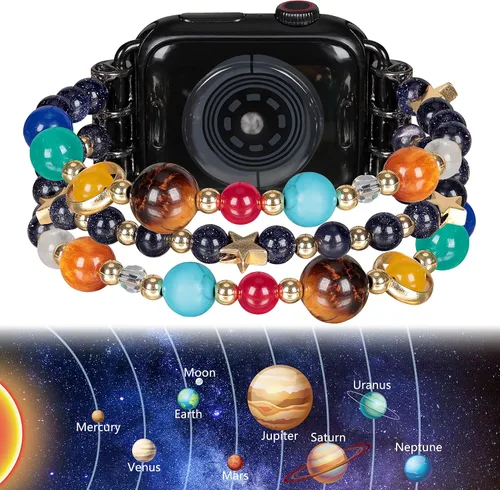 Vista 2 de Correa de pulsera compatible con Apple Watch Series SE 8, 7, 6, 5, 4, 3, 2, 1, bandas de cuentas de estrellas y estrellas de The Eight Planets