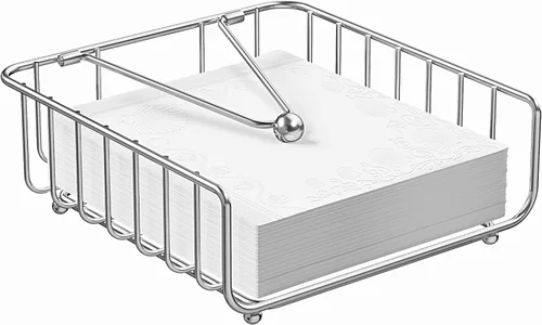 Vista 11 de Paquete de 2 servilleteros para mesa con brazo pesado, servilleteros planos de metal para servilletas de papel, dispensador de servilletas al aire