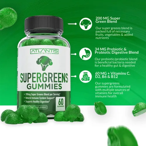 Vista 7 de Gomitas Supergreens & Ashwagandha – Ashwagandha promueve la calma y mejora el sistema inmunológico – Deliciosas superverduras con espinaca, brócoli