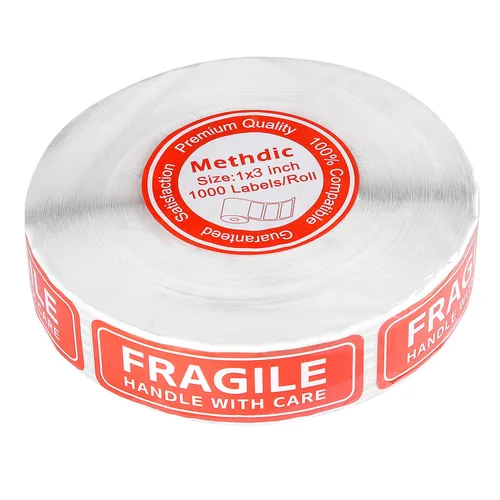 Vista 3 de Methdic - Etiquetas adhesivas frágiles de 2,5 x 7,6 cm, adhesivo fuerte, 1 rollo/1000 etiquetas (manejar con cuidado, frágil) - Etiquetas para envío