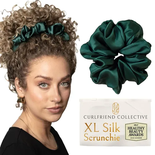 Vista 13 de Coleteros de seda para mujeres con moño – Coleteros de seda de morera extragrandes – Coleteros sin daños extra grandes para cabello rizado, grueso