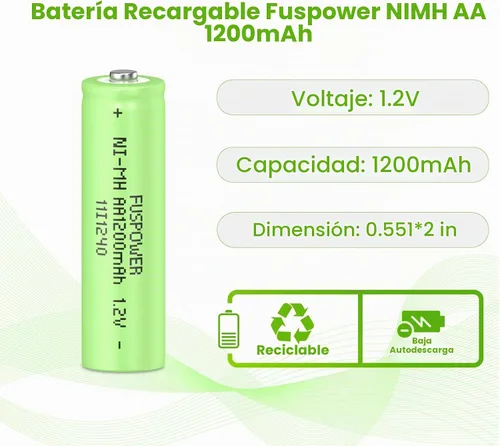 Vista 2 de Baterías AA recargables 1.2V: baterías NiMH Double A 1200mAh para luces solares - Recarga hasta 1000 veces