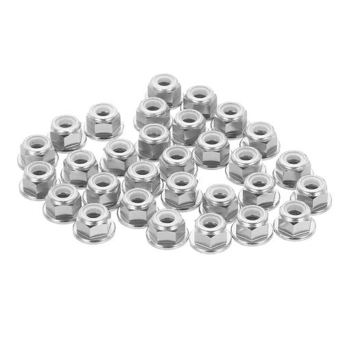 Vista 25 de MECCANIXITY 30 piezas de tuercas de bloqueo de aleación de aluminio M3 con paso de 0.5 mm, tuercas hexagonales con brida de nylon con rosca serrada
