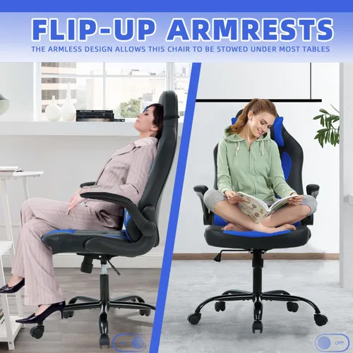 Vista 4 de Silla de videojuegos de respaldo alto, silla de computadora con reposacabezas y soporte lumbar, silla de computadora de altura ajustable, silla